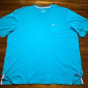 TOMMY BAHAMA 100% Cotton Aqua Blue w/ Breast Pocket T-Shirt Men's XXL